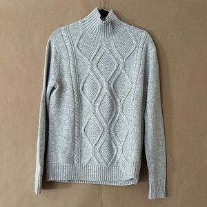 Banana Republic Light Gray Cable Knit Turtleneck Sweater
